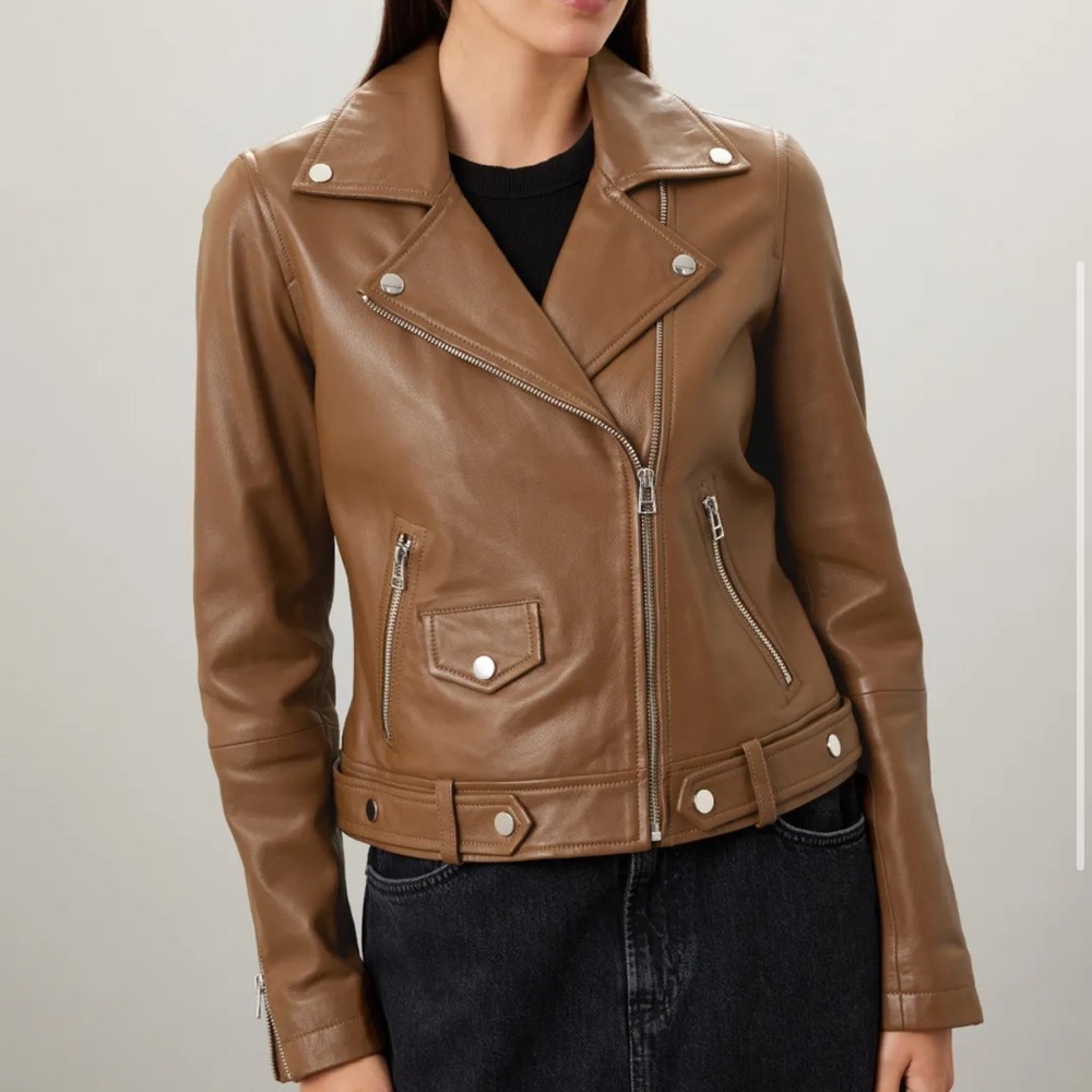 Slate & Willow Brown Toffee Leather Moto Jacket - size XS